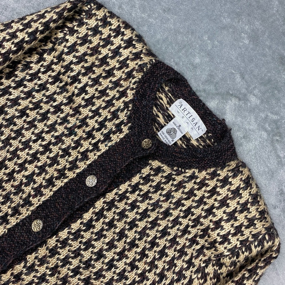 Vintage Artisan Sweater Womens Size Small‎ Houndstooth Wool Hand Knit Cardigan